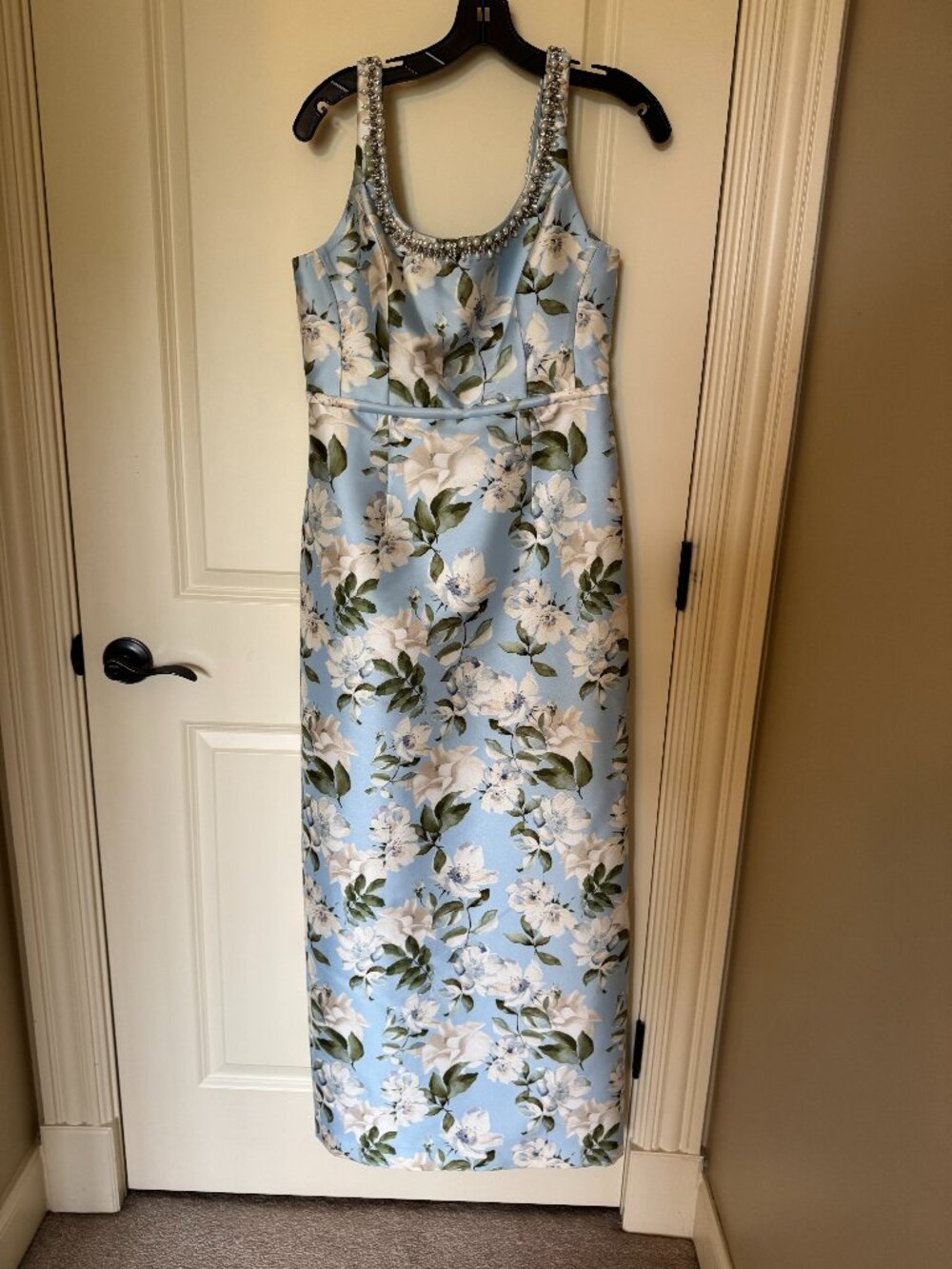 Sachin + Babi Powder Blue Floral Beaded-Strap Maxi Dress